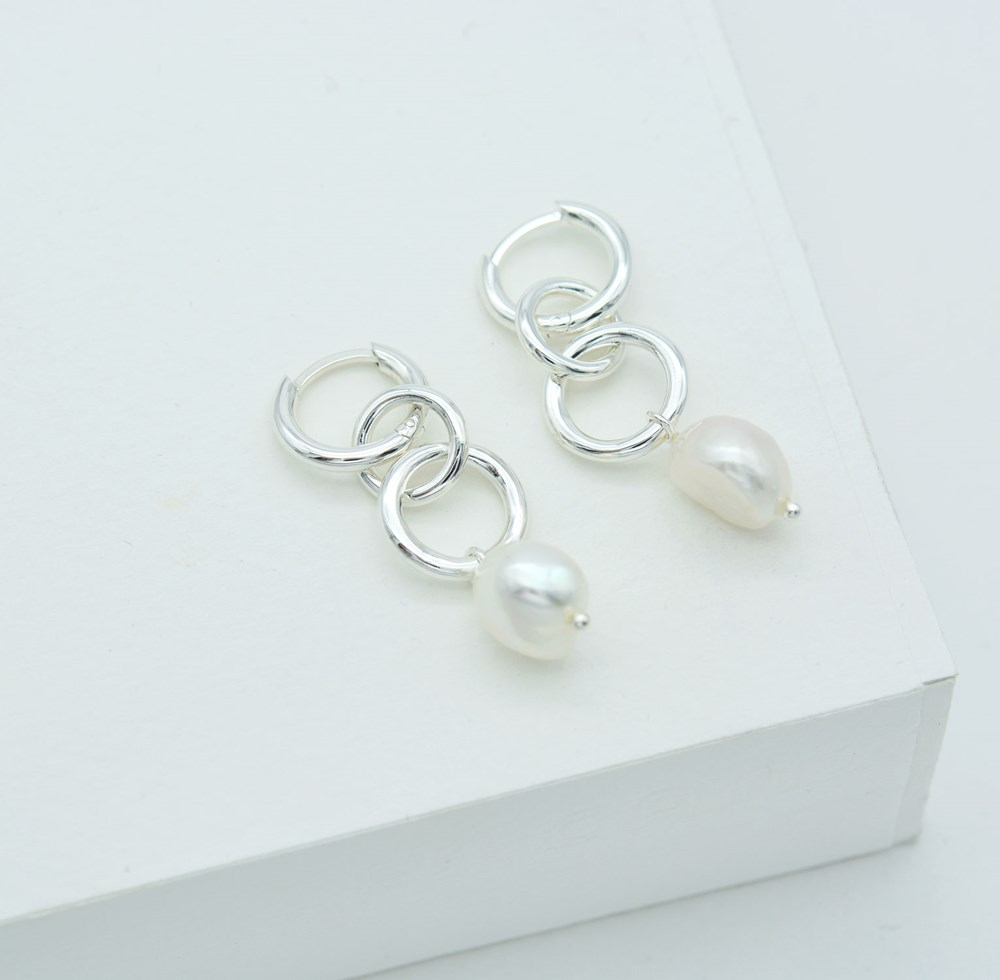 Linda Tahija Kindred Link Baroque Pearl Earrings, Gold or Silver