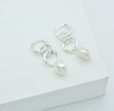 Linda Tahija Kindred Link Baroque Pearl Earrings, Gold or Silver
