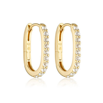 Linda Tahija White Topaz Oval Stone Hoop Earrings, Gold or Silver