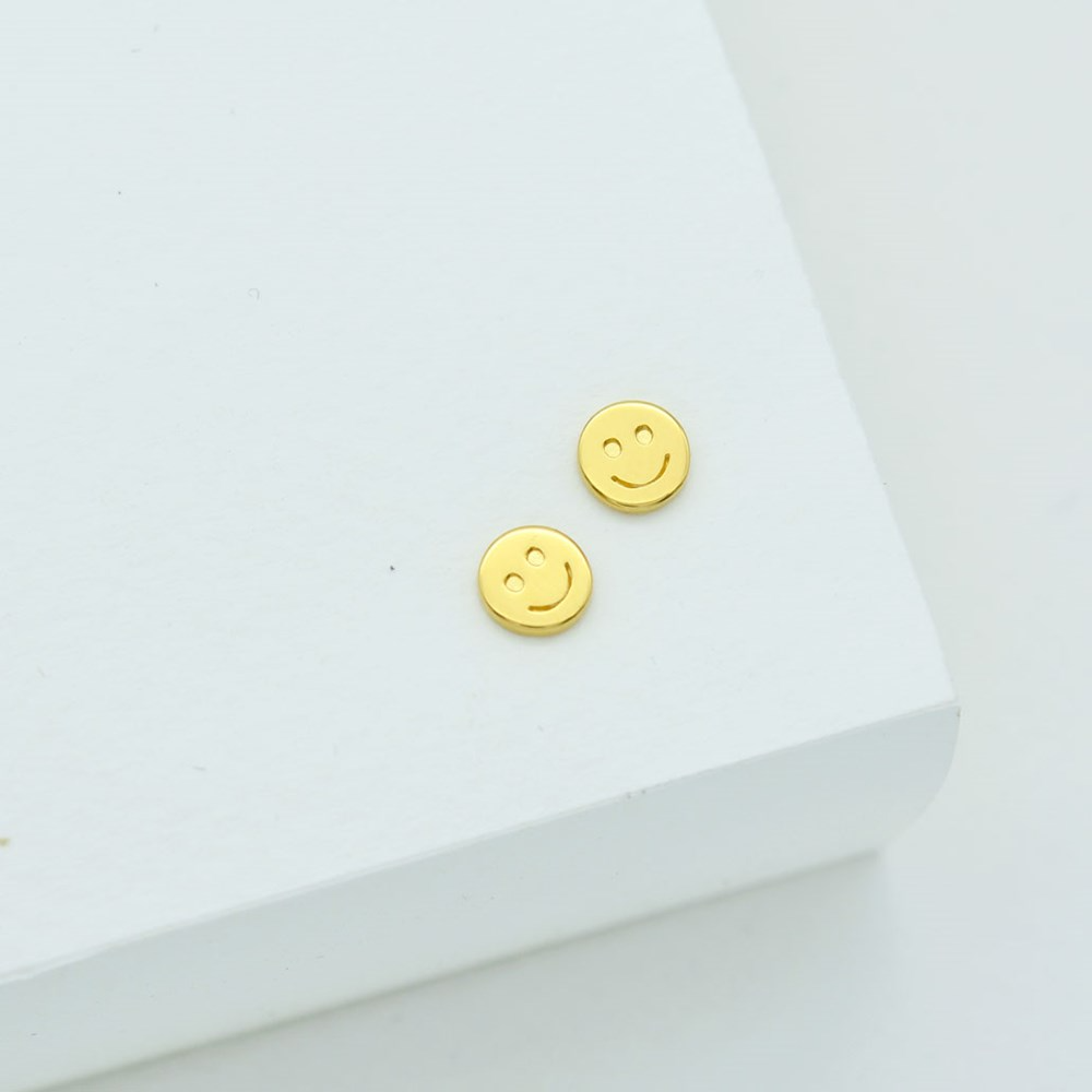 Linda Tahija Smiley Face Stud Earrings, Gold or Silver