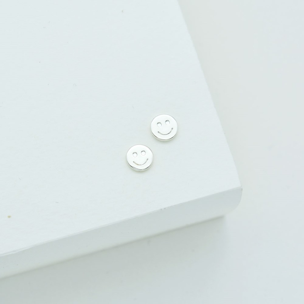 Linda Tahija Smiley Face Stud Earrings, Gold or Silver