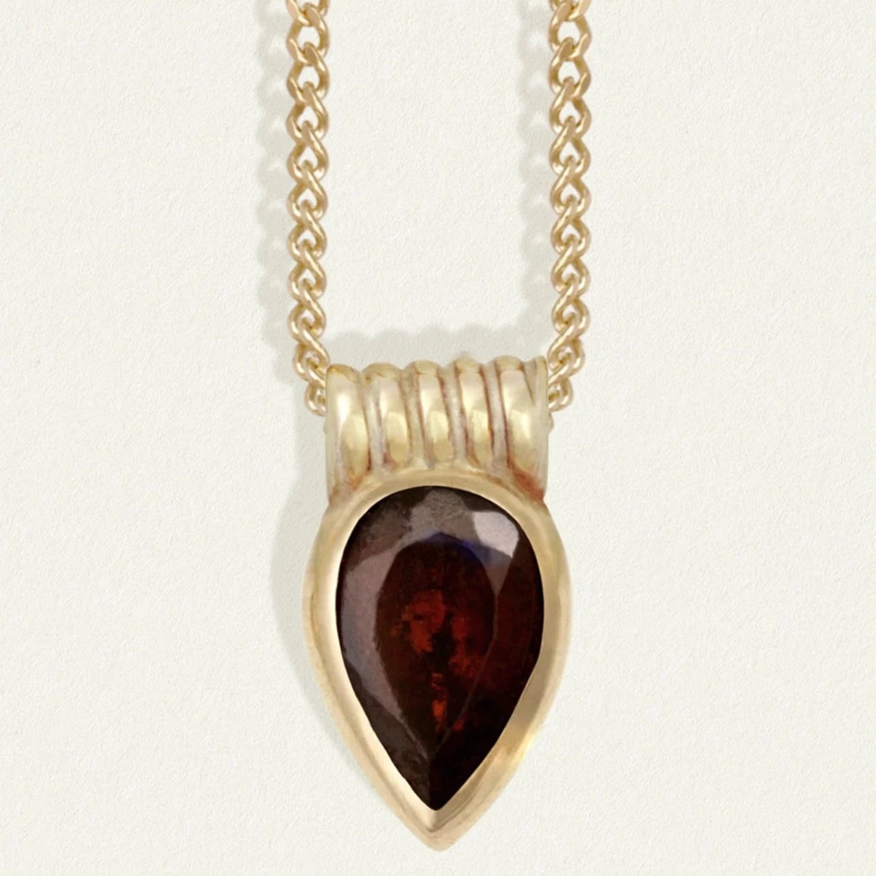 Temple of the Sun Solid Gold Pyrus Garnet Necklace